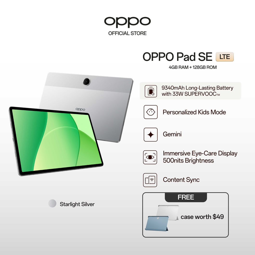 (18 Months Warranty) OPPO Pad SE / LTE 8(4+4GB) + 128GB / 9340mAh / 33W SUPERVOOC